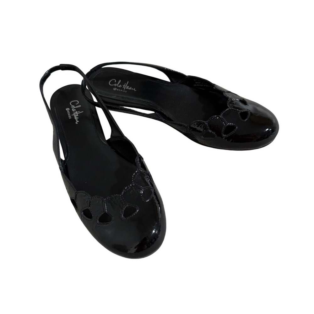 Cole Haan Air Josey Slingback Black Patent Leather Laser Cut Flats 7.5B Comfort